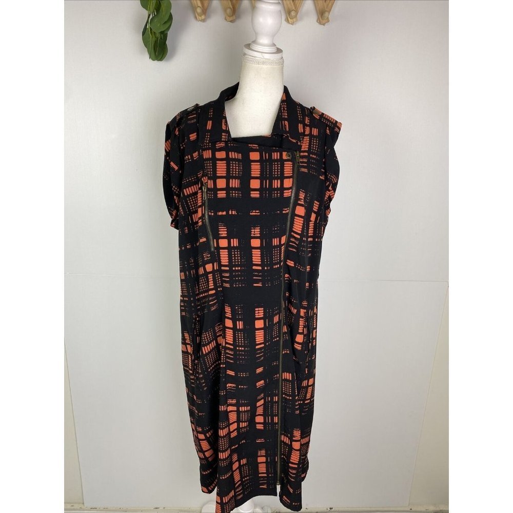 City Chic Size M Women's Tunic Dress Black Orange Geometric Zip up - Picture 1 of 9